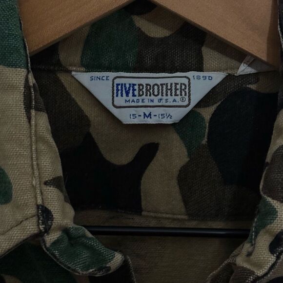 VTG Five Brothers Chamois Flannel Shirt Frogskin Duck Hunt Camo Custom Sleeves - Picture 9 of 11